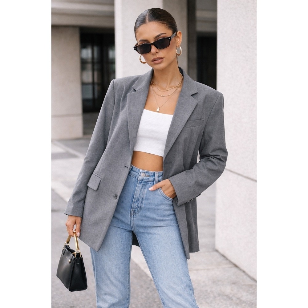 PrettyLittleThing Grey Oversized Blazer Jacket US 12 UK 16 New with Tags